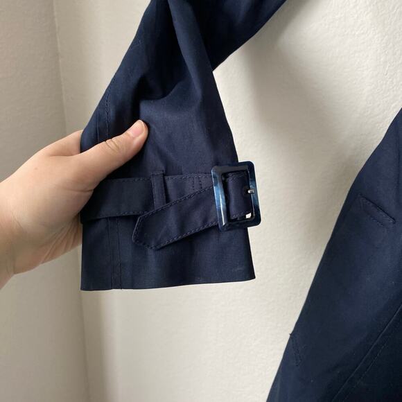 TALBOTS Piped Trench Coat Navy Blue Brown Size XS Preppy Classy Chic All Weather - Picture 7 of 9